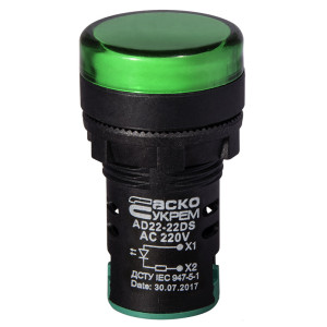 Сигнальна арматура AD22-22DS зелена 220V АC