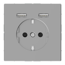 Merten Розетка Schuko з 2 USB зарядним пристроєм 2,4 А, нержавіюча сталь, Schneider Electric D-Life MTN2366-6036