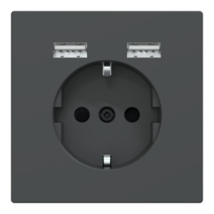 Merten Розетка Schuko з 2 USB зарядним пристроєм 2,4 А, Антрацит, Schneider Electric D-Life MTN2366-6034