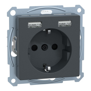 Merten Розетка Schuko з 2 USB зарядним пристроєм 2,4 А,Антрацит, Schneider Electric SM MTN2366-0414
