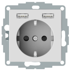 Merten Розетка Schuko з 2 USB зарядним пристроєм 2,4 А, Активно білий, Schneider Electric SM MTN2366-0325