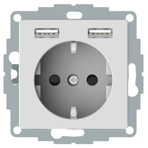 Merten Розетка Schuko з 2 USB зарядним пристроєм 2,4 А, Активно білий, Schneider Electric SM MTN2366-0325