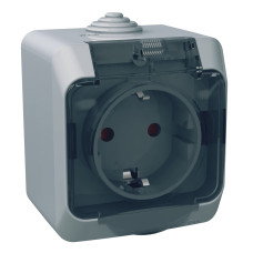 РОЗЕТКА З ПРОЗОРОЮ ЗАХИСНОЮ КРИШКОЮ SCHNEIDER ELECTRIC CEDAR PLUS, IP44, СІРИЙ