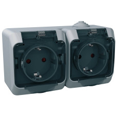 РОЗЕТКА ПОДВІЙНА З ПРОЗОРОЮ ЗАХИСНОЮ КРИШКОЮ SCHNEIDER ELECTRIC CEDAR PLUS, IP44, СІРИЙ