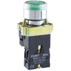Кнопка NP2-BW3361 1NO зелена AC/DC230В (LED) IP40
