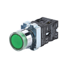 Кнопка NP2-BW3365 1NO+1NC зелена AC/DC230В (LED) IP40