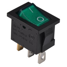Перемикач 1 клав. зелений з підсвічуванням KCD1-2-101N GR/B  220V