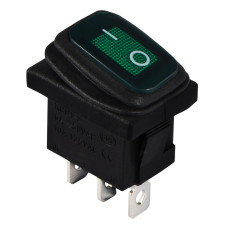 Перемикач 1 клав. вологозах. зелений з підсвічуванням KCD1-2-101NW GR/B  220V