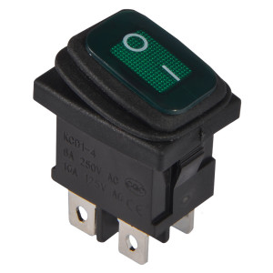 Перемикач 1 клав. вологозах. зелений з підсвічуванням KCD1-4-201NW GR/B 220V
