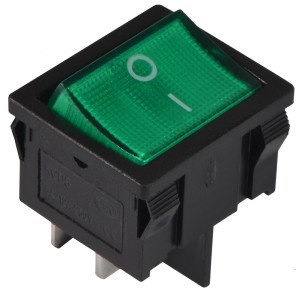 Перемикач 1 клав.  зелений з підсвічуванням KCD1-6-201N GR/B 220V