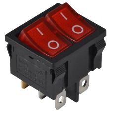 Перемикач 2 клав. червоний з підсвічуванням KCD1-6-2101N R/B 220V