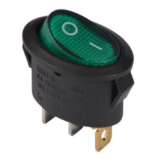 Перемикач 1 клав. овал. зелений з підсвічуванням KCD1-9-101N C3-GR/B 220V