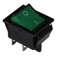 Перемикач 1 клав. зелений з підсвічуванням KCD2-201N GR/B 220V