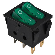 Перемикач 2 клав. зелений з підсвічуванням KCD2-5-2101N GR/B  220V
