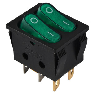 Перемикач 2 клав. зелений з підсвічуванням KCD2-5-2101N GR/B  220V