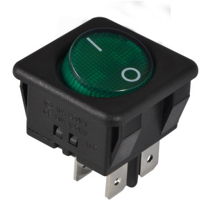 Перемикач 1 клав. (зелена кругла клавіша) KCD2-10-201 GR/B