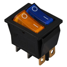 Перемикач 2 клав. жовтий+синій з підсвічуванням KCD2-2101N BL+YL/B 220V