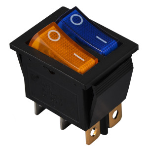 Перемикач 2 клав. жовтий+синій з підсвічуванням KCD2-2101N BL+YL/B 220V
