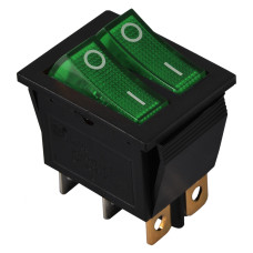 Перемикач 2 клав. зелений з підсвічуванням KCD2-2101N C3-GR/B 220V