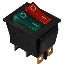 Перемикач 2 клав. зелений+червоний з підсвічуванням KCD2-2101N GR+R/B 220V