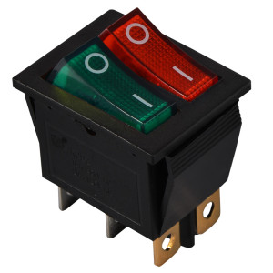 Перемикач 2 клав. зелений+червоний з підсвічуванням KCD2-2101N GR+R/B 220V