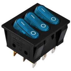 Перемикач 3 клав. синій з підсвічуванням KCD2-3101N C3-BL/B  220V