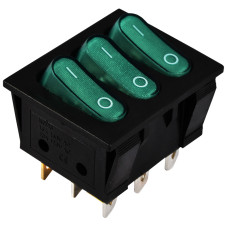 Перемикач 3 клав. зелений з підсвічуванням KCD2-3101N GR/B  220V