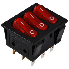 Перемикач 3 клав. червоний з підсвічуванням KCD2-3101N R/B  220V