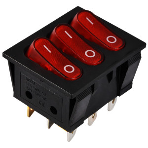 Перемикач 3 клав. червоний з підсвічуванням KCD2-3101N R/B  220V