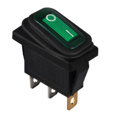 Перемикач 1 клав. вологозах. зелений з підсвічуванням KCD3-101NW GR/B  220V