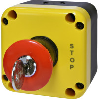 Кнопковий пост 1-модул. ESB1Y-V9 (Standart, "STOP" гриб.типу, з ключем, червон., корп. жовто-чорн.)