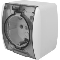 Розетка одинарна e.aqua.1231.grtз з/к, для зовнішнього монтажу, IP54, кришка прозора