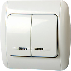 Вимикач e.install.stand.812L+f.cer двохклавішний з підсвіткою з рамкою