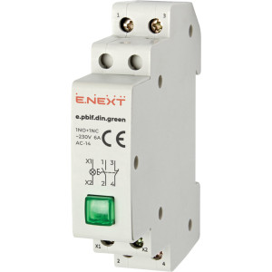 Кнопка з індикатором з фіксатором на DIN-рейку e.pbif.din.green, зелена