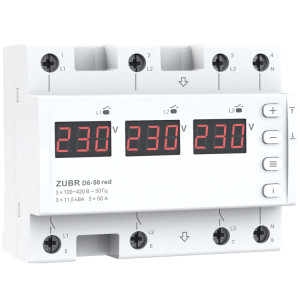 Реле напруги "Zubr" D 6-50А red, (6 модулей)