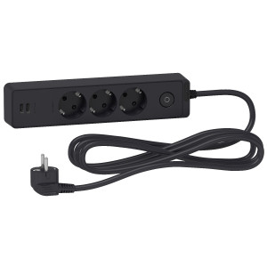 ПОДОВЖУВАЧ UNICA EXTEND НА 3 РОЗЕТКИ З ЗАЗЕМЛЕННЯМ+2*USB-РОЗЕТКИ, 3М, ЧОРНИЙ