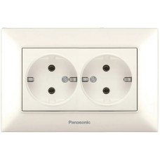 Розетка Panasonic Arkedia Slim 2-на з з/к, з шторками, крем