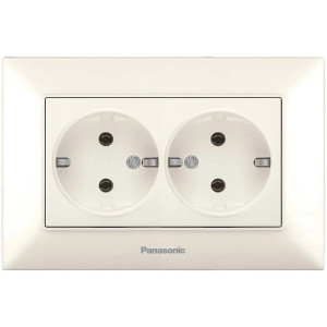 Розетка Panasonic Arkedia Slim 2-на з з/к, з шторками, крем