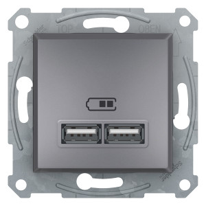 USB РОЗЕТКА 2,1A СТАЛЬ ASFORA