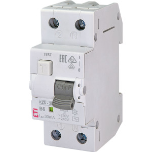 Диф. автоматичний вимикач KZS-2M B 6/0,03 тип AC (10kA)