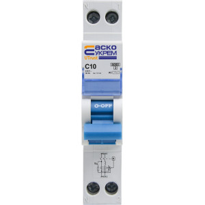 Пристрій захисного відключення з захистом від надструмів UTrust 1P+N (18 mm)  10А C 10мА  AC