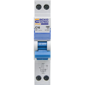 Пристрій захисного відключення з захистом від надструмів UTrust 1P+N (18 mm)  16А C 30mА   A
