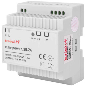 Блок живлення на DIN-рейку e.m-power.30.24 30Вт, DC24В