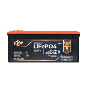 Акумулятор LP LiFePO4 25,6V - 230 Ah (5888Wh) (BMS 200A/100А) пластик Smart BT