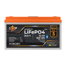 Акумулятор LP LiFePO4 25,6V - 32 Ah (820Wh) (BMS 40А/32A) пластик LCD Smart BT