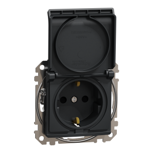 Розетка з заземленням, зі шторками та кришкою Чорний Sedna Design Schneider Electric SDD114024