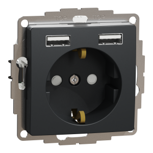Розетка з заземленням + 2 USB тип А Чорний Sedna Design Schneider Electric SDD114052