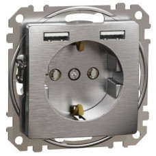 Розетка з заземленням + 2 USB тип А Матовий алюміній Sedna Elements Schneider Electric SDD170052