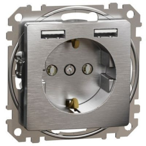 Розетка з заземленням + 2 USB тип А Матовий алюміній Sedna Elements Schneider Electric SDD170052