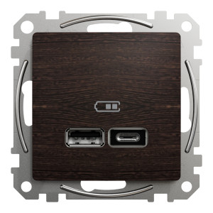 Подвійна USB-розетка
типу А+С,Sedna Design & Elements, Венге - імітація дерева, SDD181402 Schneider Electric